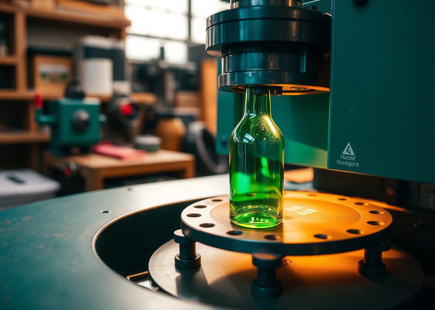 UV rotary printer printing a glass bottle